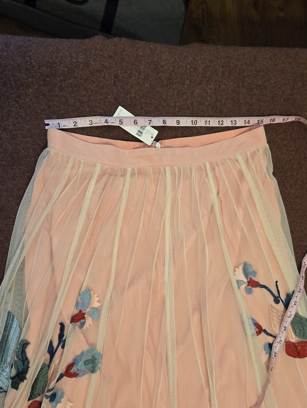 Anthropologie Akemi + Kin Fringed Tulle Skirt Pastel Peach Intricate Floral 12 - Picture 7 of 11